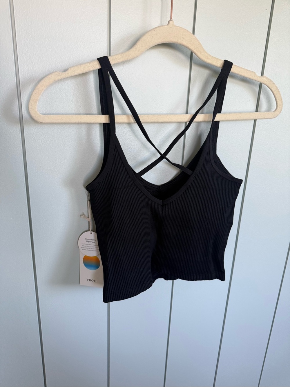 New Vuori Black Ribbed Crop Tank Size XS